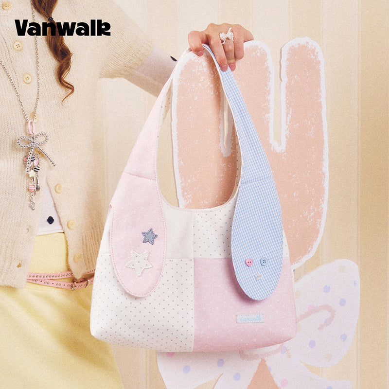 VANWALK Cocoa Pie Series Coquette Mahabang Hawakang Shoulder Bag na may Taingang Kuneho V3108