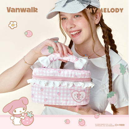 กระเป๋าเครื่องสำอางลายตารางน่ารักโบว์ซีรีส์ Sanrio Vanwalk VS109