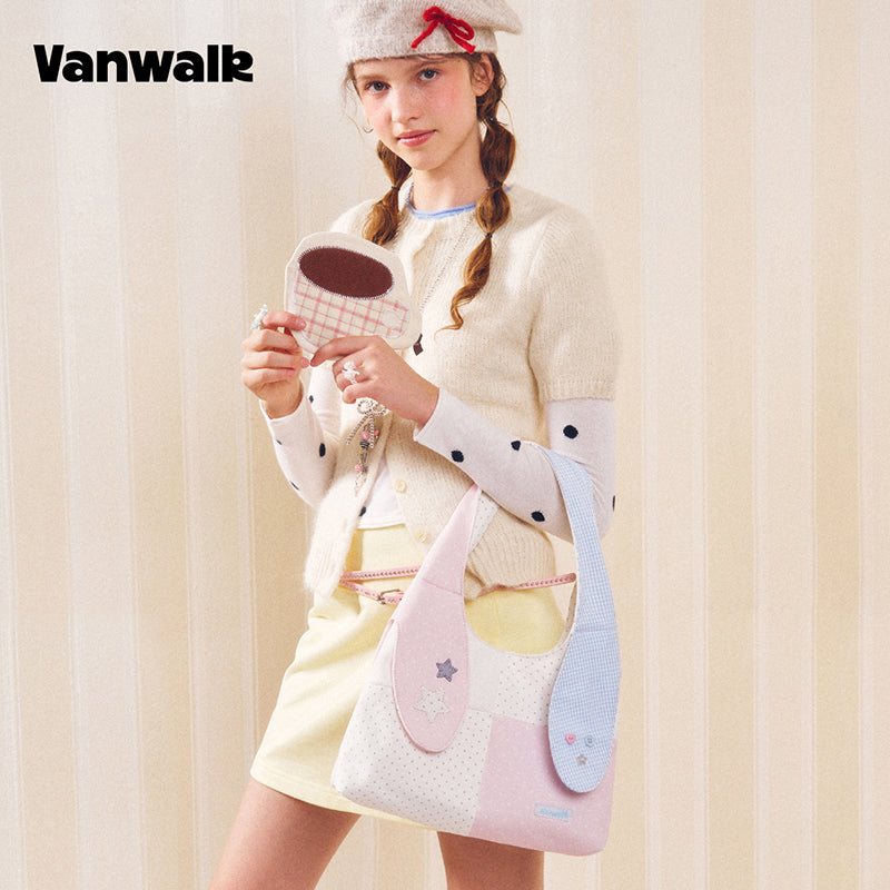 VANWALK Cocoa Pie Series Coquette Mahabang Hawakang Shoulder Bag na may Taingang Kuneho V3108