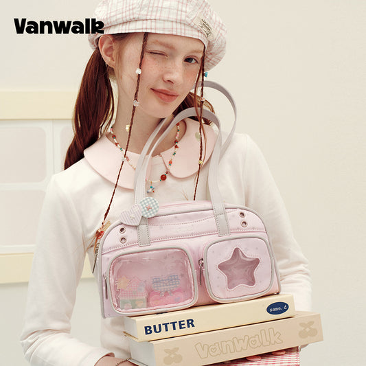 กระเป๋าสะพายไหล่รุ่นบ้าน vanwalk แบบมีช่องเก็บของหลายช่อง v3032