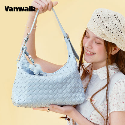 Vanwalk Woven-Texture Embossed Leather Hobo Shoulder Bag V3082