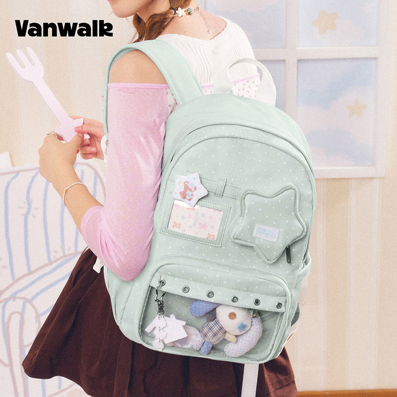 حقيبة ظهر مدرسية VANWALK من سلسلة فطائر الكاكاو بتصميم النجوم الجمالي وحقيبة إيتا V3113