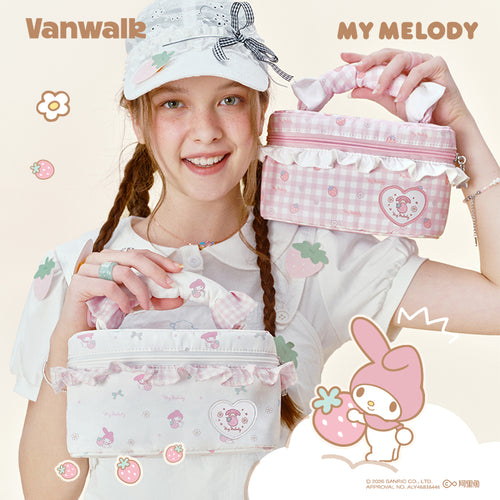 กระเป๋าเครื่องสำอางลายตารางน่ารักโบว์ซีรีส์ Sanrio Vanwalk VS109