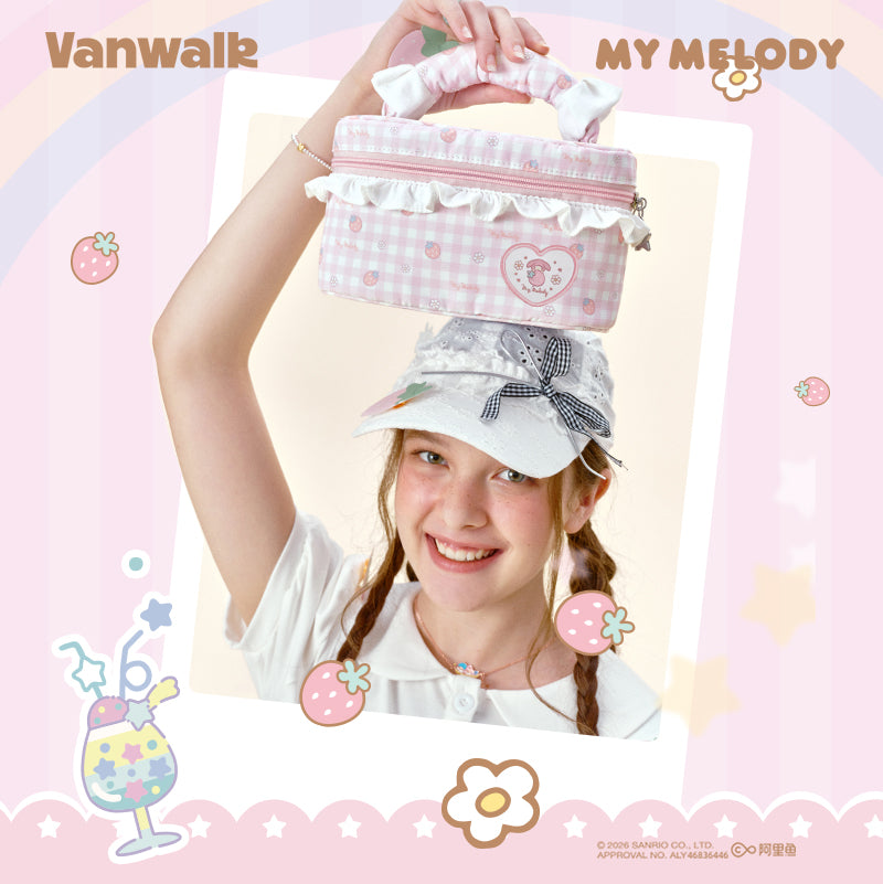 กระเป๋าเครื่องสำอางลายตารางน่ารักโบว์ซีรีส์ Sanrio Vanwalk VS109