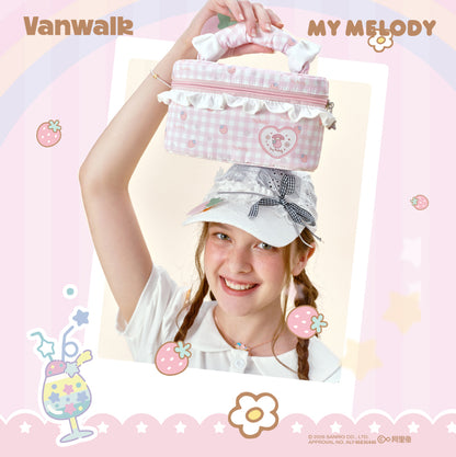 กระเป๋าเครื่องสำอางลายตารางน่ารักโบว์ซีรีส์ Sanrio Vanwalk VS109