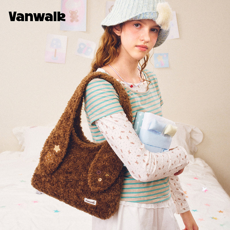 VANWALK Cocoa Pie Series Coquette Mahabang Hawakang Shoulder Bag na may Taingang Kuneho V3108