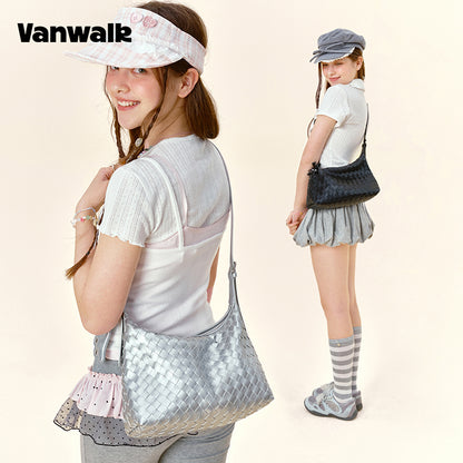 Vanwalk Woven-Texture Embossed Leather Hobo Shoulder Bag V3082