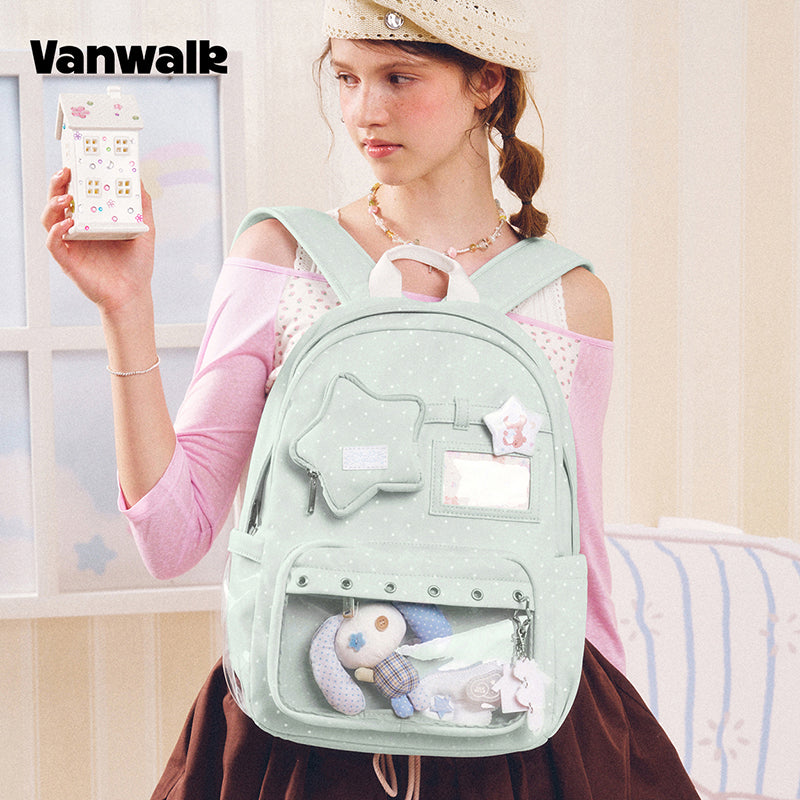 حقيبة ظهر مدرسية VANWALK من سلسلة فطائر الكاكاو بتصميم النجوم الجمالي وحقيبة إيتا V3113